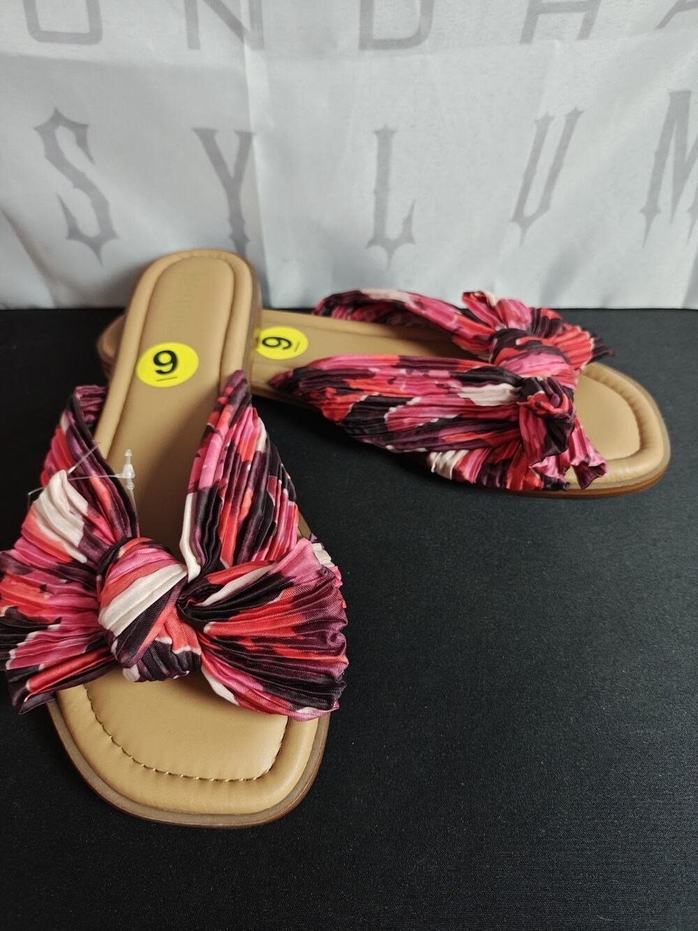 KENSIE Women's 9 Renata 2 Slide Sandals Bow Knot Colorful Flat Slip On New Blems